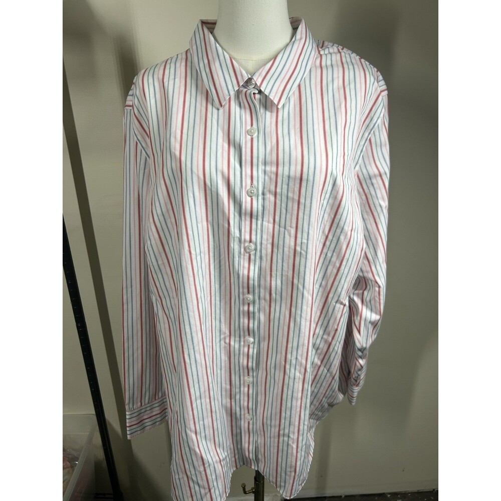 Lands End Womens Button Down Shirt Plus 24W Multicolor Striped Button Cuffs 067